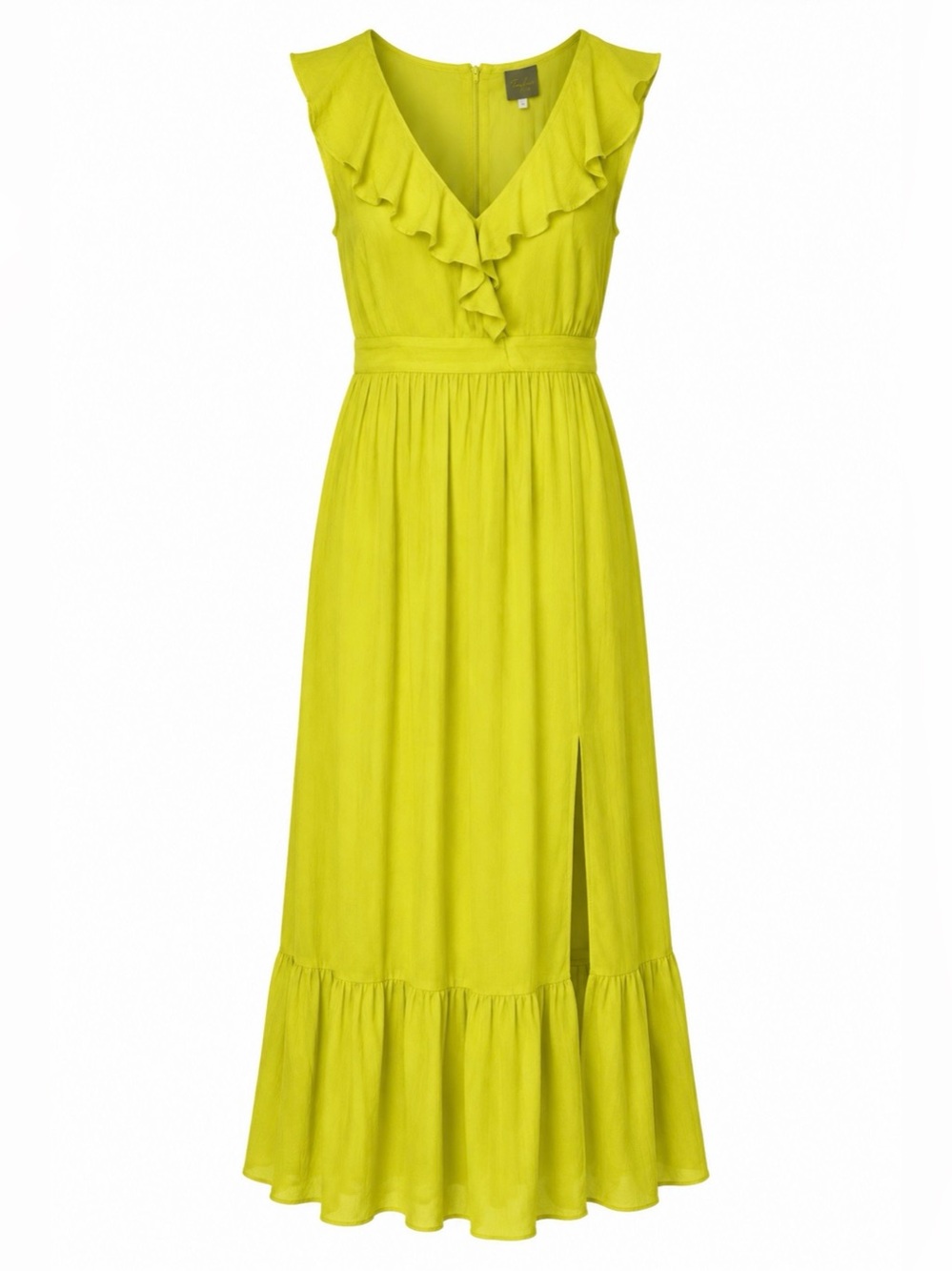 Taylor Chartreuse Ruffle Maxi Dress S/M Empire Waist Cruise Resort Wedding Guest